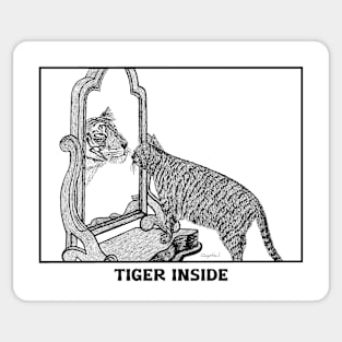Cat Versus Tiger -  charming illustration of a tabby admiring the tiger inside Sticker